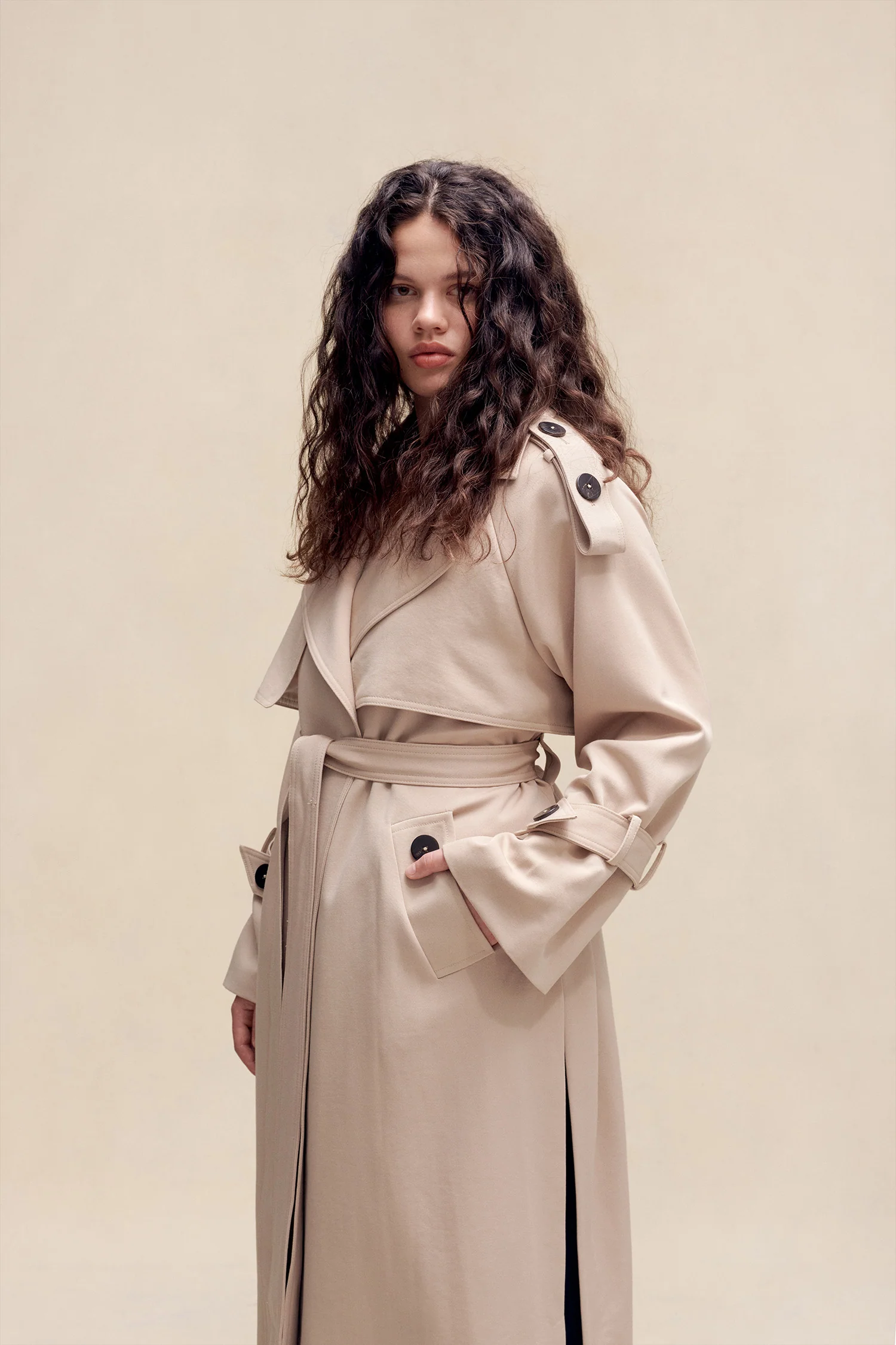 Wool Trench Coat Beige - Image 8