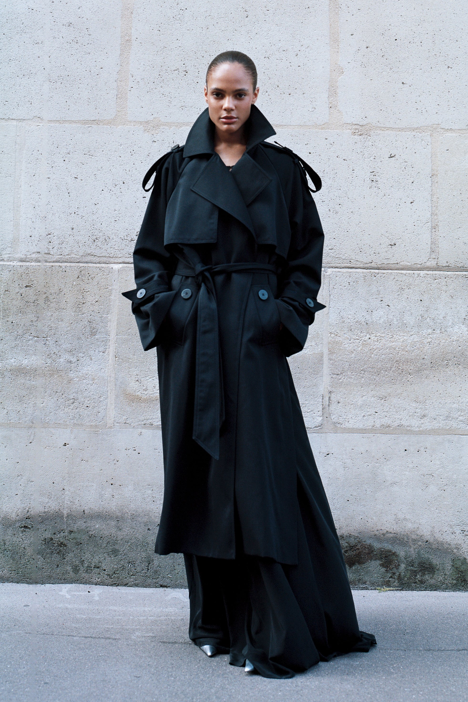 Wool Trench Coat Black - Image 4