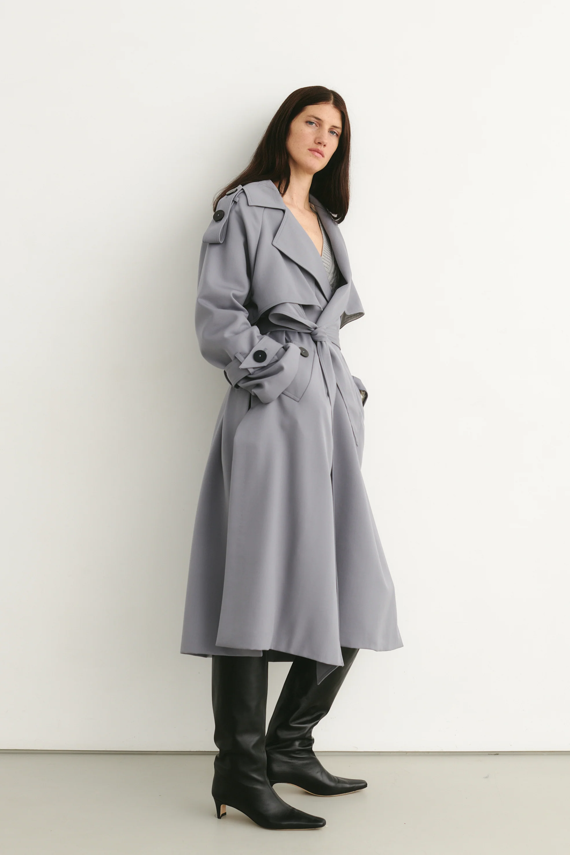Wool Trench Coat Blue-Grey - Image 3